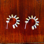 Vintage Taxco Two-Tone Chunky Hoop Earrings, Chunky Sterling Silver & Brass Overlay Half Moon Hoop Stud Earrings, 925 Mexico