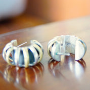 Vintage Taxco Two-Tone Chunky Hoop Earrings, Chunky Sterling Silver & Brass Overlay Half Moon Hoop Stud Earrings, 925 Mexico