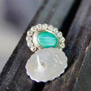 Vintage Sterling Silver & Malachite Flower Stud Earrings, Hammered Silver Earrings With Green Stone, Statement Earrings, Mexico 925