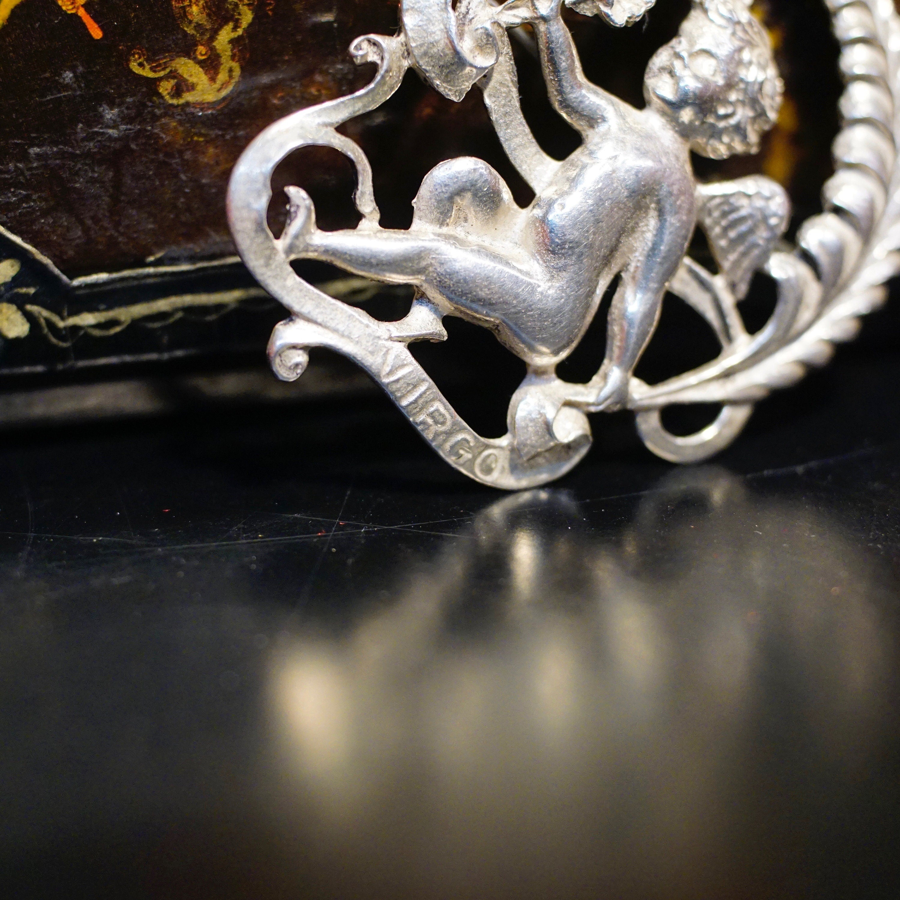 Vintage Sterling By Cini Virgo Cherub Brooch, Intricate Sterling Silver Cupid Pin, Art Nouveau, Virgo Zodiac/Astrological Sign, 925 Jewelry