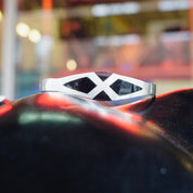 Vintage TAXCO 925 Sterling Silver & Onyx Hinged Bangle, Modernist Silver Bracelet With Inlaid Black Onyx, Geometric Design, Made in Mexico