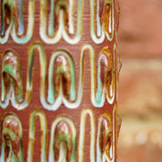 Mid-Century Scandinavian Glazed Ceramic Vase, Vintage Denmark Carved Ceramic Vase/Brush Holder, Unique Patterned Flower Vase, 8 1/4" H