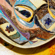 Vintage 1955 Mid-Century Modern Abstract Glazed Ceramic Centerpiece Plate, Large Heavy Handmade Ceramic Platter, Craft Ceramics