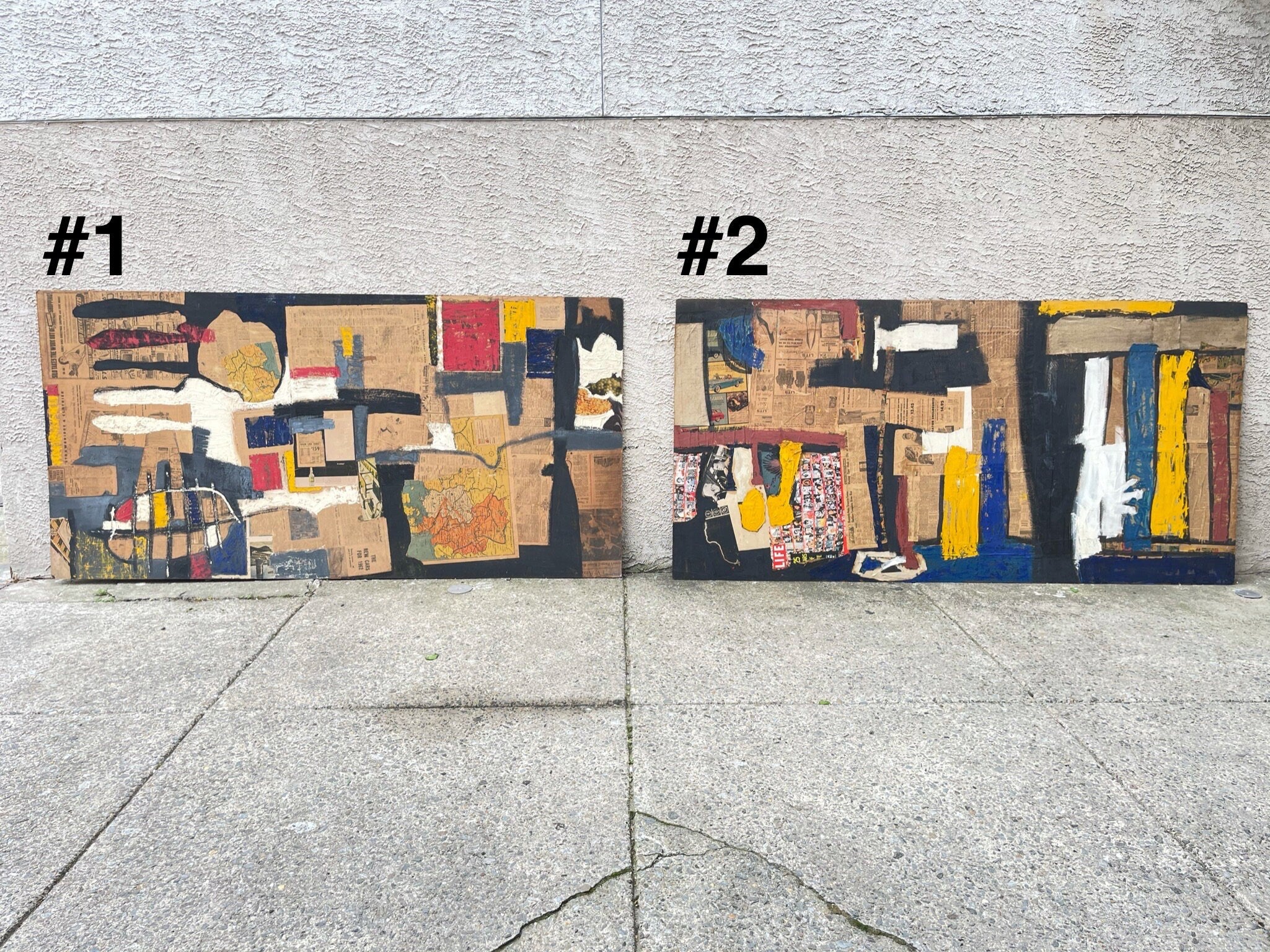 Vintage Original Art By Morris Lewis Blackman 1961, Abstract Mix Media Collage On Particle Board, 4ft x 8ft, LOCAL PICKUP ONLY, 2 Available