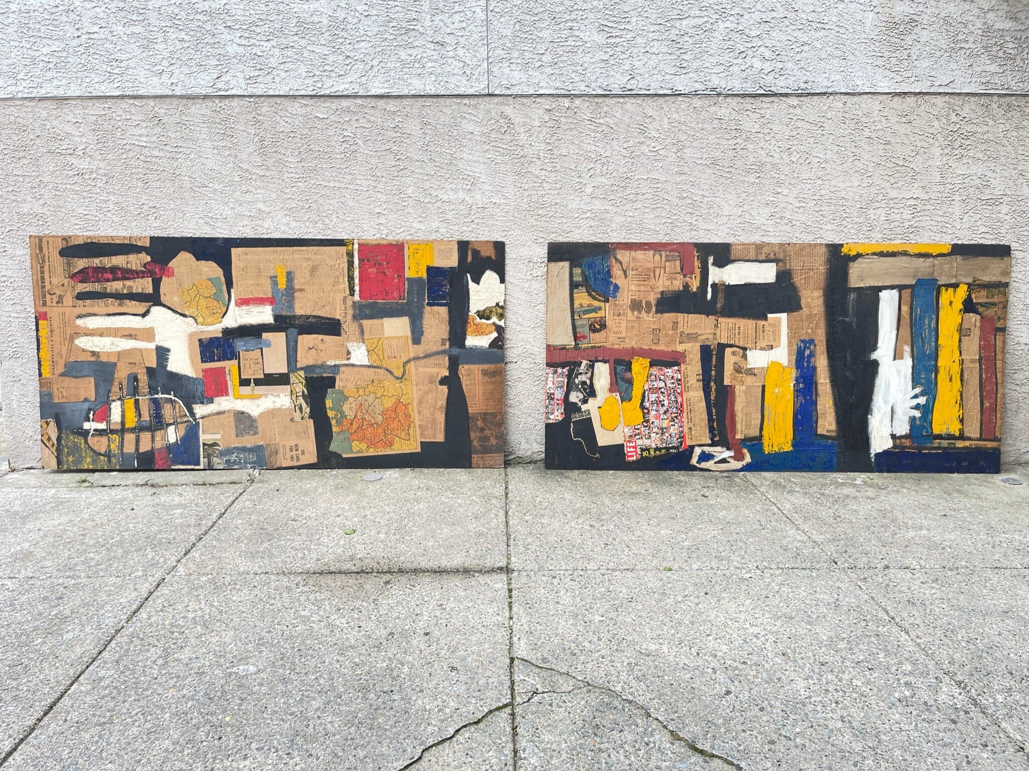 Vintage Original Art By Morris Lewis Blackman 1961, Abstract Mix Media Collage On Particle Board, 4ft x 8ft, LOCAL PICKUP ONLY, 2 Available