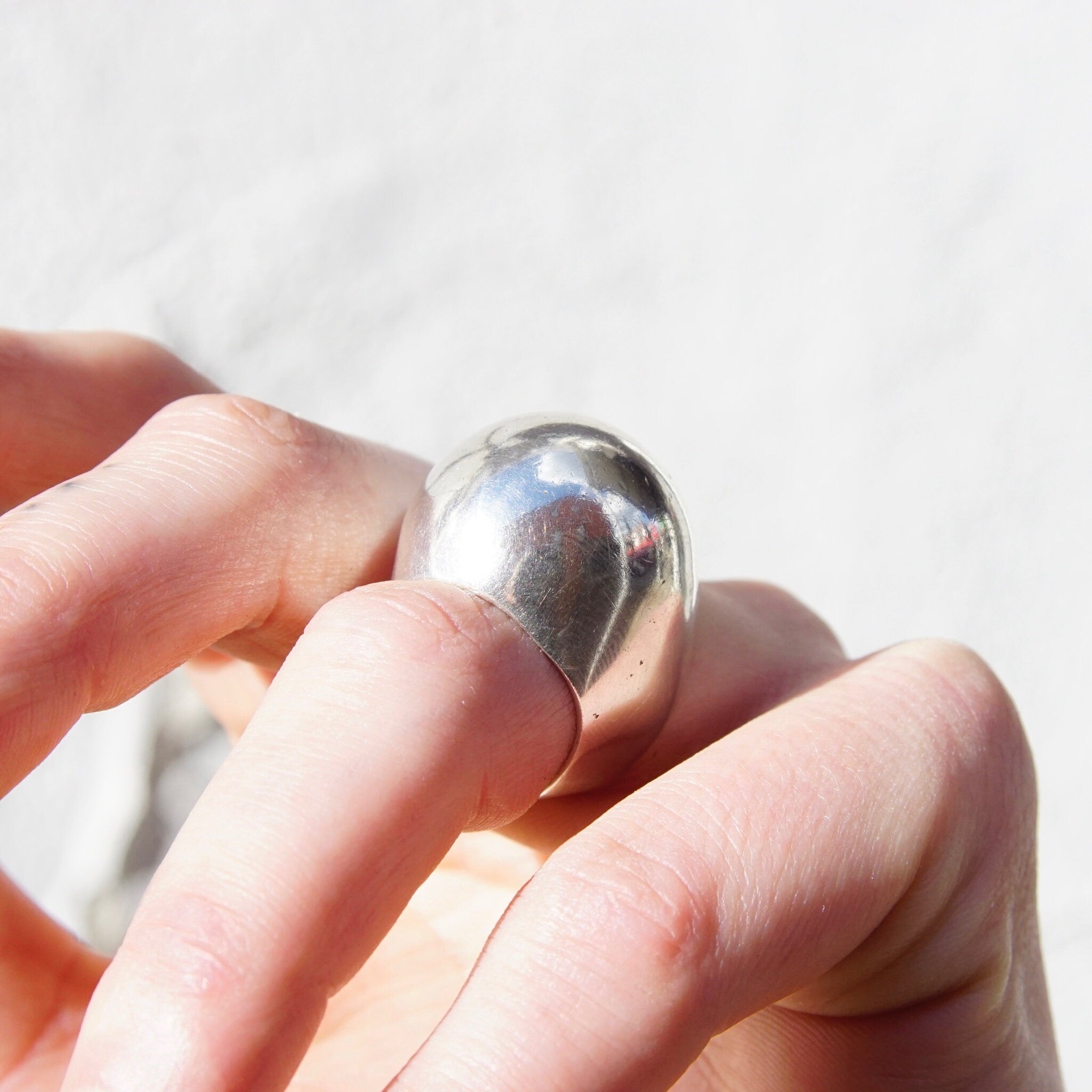 Vintage Sterling Silver Dome Ring, Chunky Silver Dome Ring, Hollow Silver Bubble Ring, 950 Silver, Modernist Ring, Statement Ring, Size 7 US