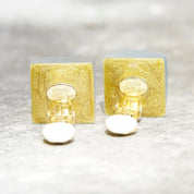Vintage Designer Alexis Bittar Blue Lucite Square Clip On Earrings, Spectacular Ridged Iridescent Clear/Blue Lucite Earrings, 7/8"