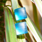 Vintage Designer Alexis Bittar Blue Lucite Square Clip On Earrings, Spectacular Ridged Iridescent Clear/Blue Lucite Earrings, 7/8"