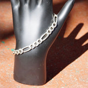 Vintage Sterling Silver Figaro Chain Bracelet, Classic Figaro Chain 7mm, Italian 925 Figaro Bracelet, Minimalist Silver Bracelet, 8" Long