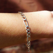 Vintage Sterling Silver Figaro Chain Bracelet, Classic Figaro Chain 7mm, Italian 925 Figaro Bracelet, Minimalist Silver Bracelet, 8" Long