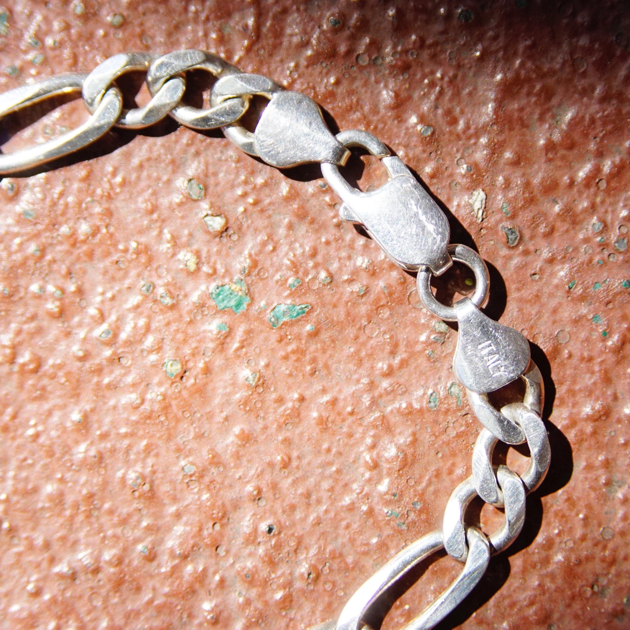 Vintage Sterling Silver Figaro Chain Bracelet, Classic Figaro Chain 7mm, Italian 925 Figaro Bracelet, Minimalist Silver Bracelet, 8" Long