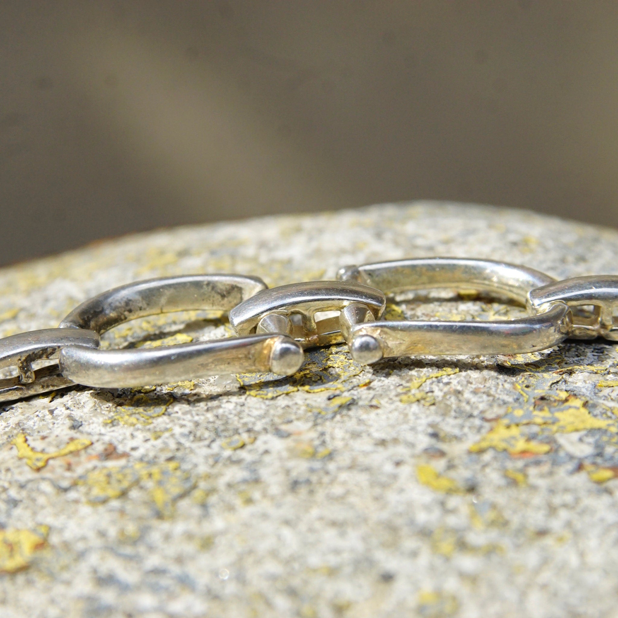 Vintage Sterling Silver D-Ring Snaffle Bit Bracelet, Silver Horse Stirrup Link Bracelet, Equestrian Horsebit Silver Bracelet, 8" Long