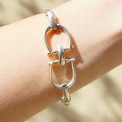 Vintage Sterling Silver D-Ring Snaffle Bit Bracelet, Silver Horse Stirrup Link Bracelet, Equestrian Horsebit Silver Bracelet, 8" Long