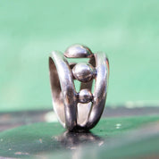 Vintage Sterling Silver Cut Out Bubble Ring, Silver Cuff Ring With Graduated Bead Design, Adjustable Ring, Mexico 925, Size 8-10 US
