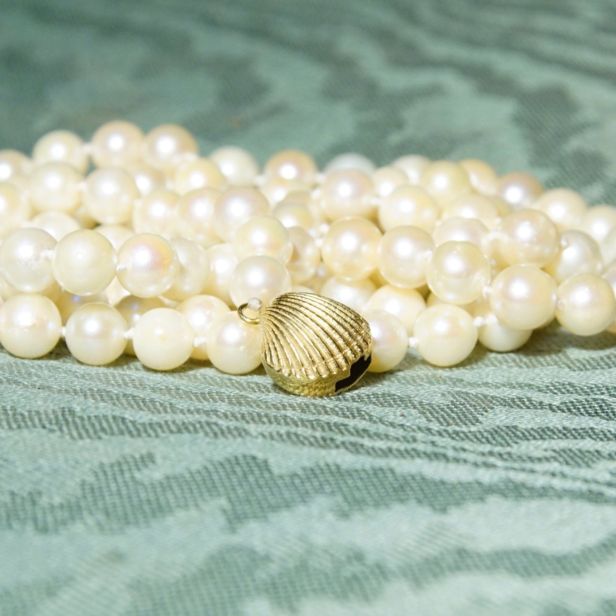 Vintage 18K Gold Natural Pearl Necklace, Gorgeous Pearl Strand Necklace With 18K Gold Seashell Slide Clasp, Pearl Wrap Necklace, 36" L