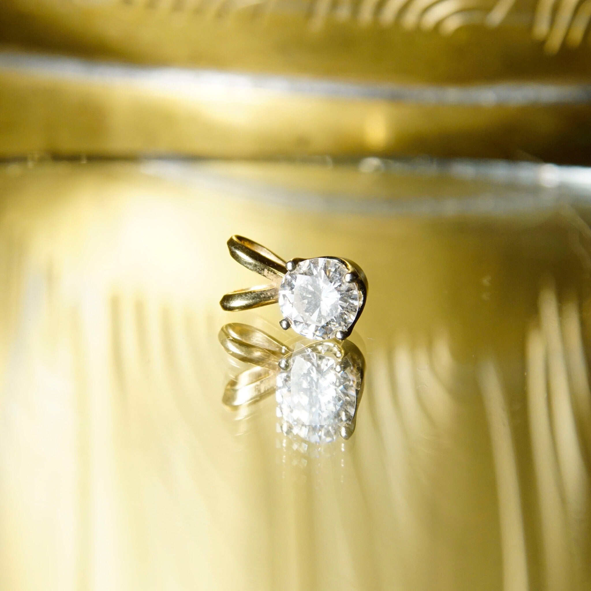 Vintage 14K Gold Solitaire Diamond (.75ct) Pendant, Brilliant Cut Diamond & Yellow Gold Pendant With Split Bail, Petite 14K Diamond Pendant