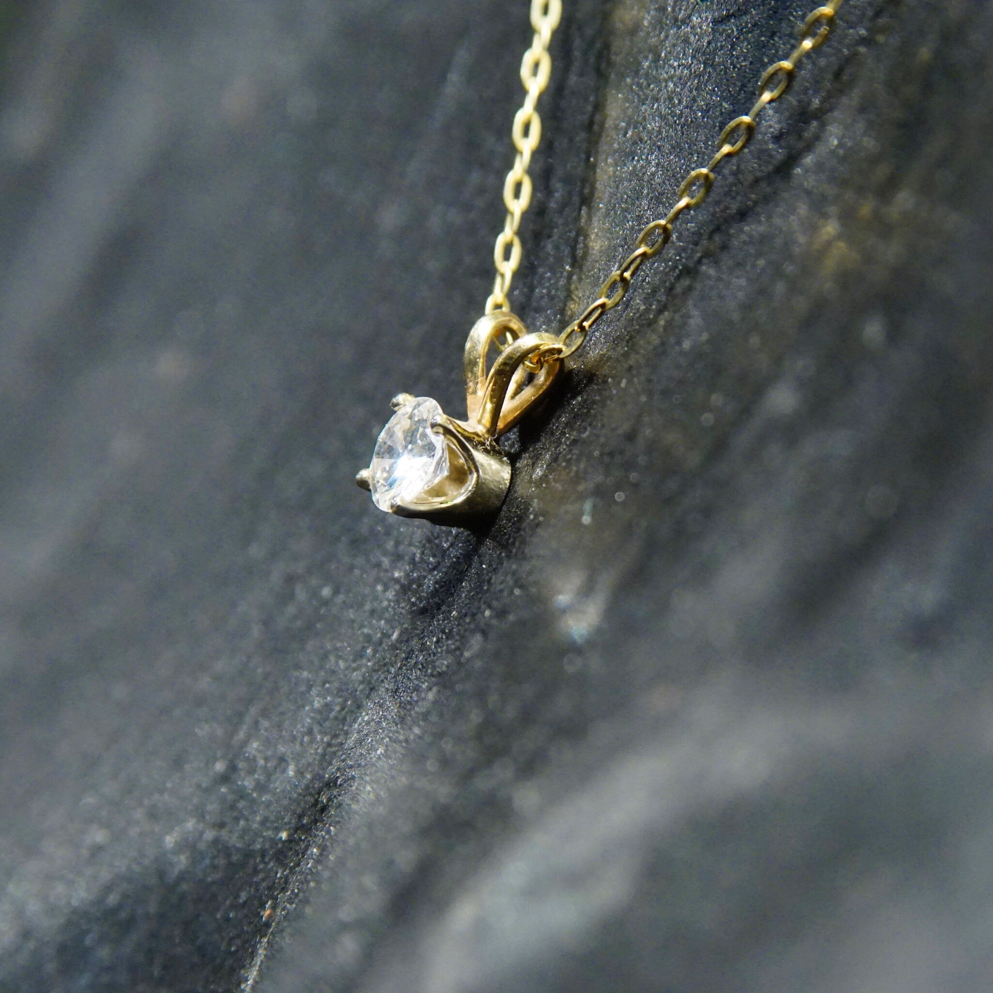 Vintage 14K Gold Solitaire Diamond (.75ct) Pendant, Brilliant Cut Diamond & Yellow Gold Pendant With Split Bail, Petite 14K Diamond Pendant