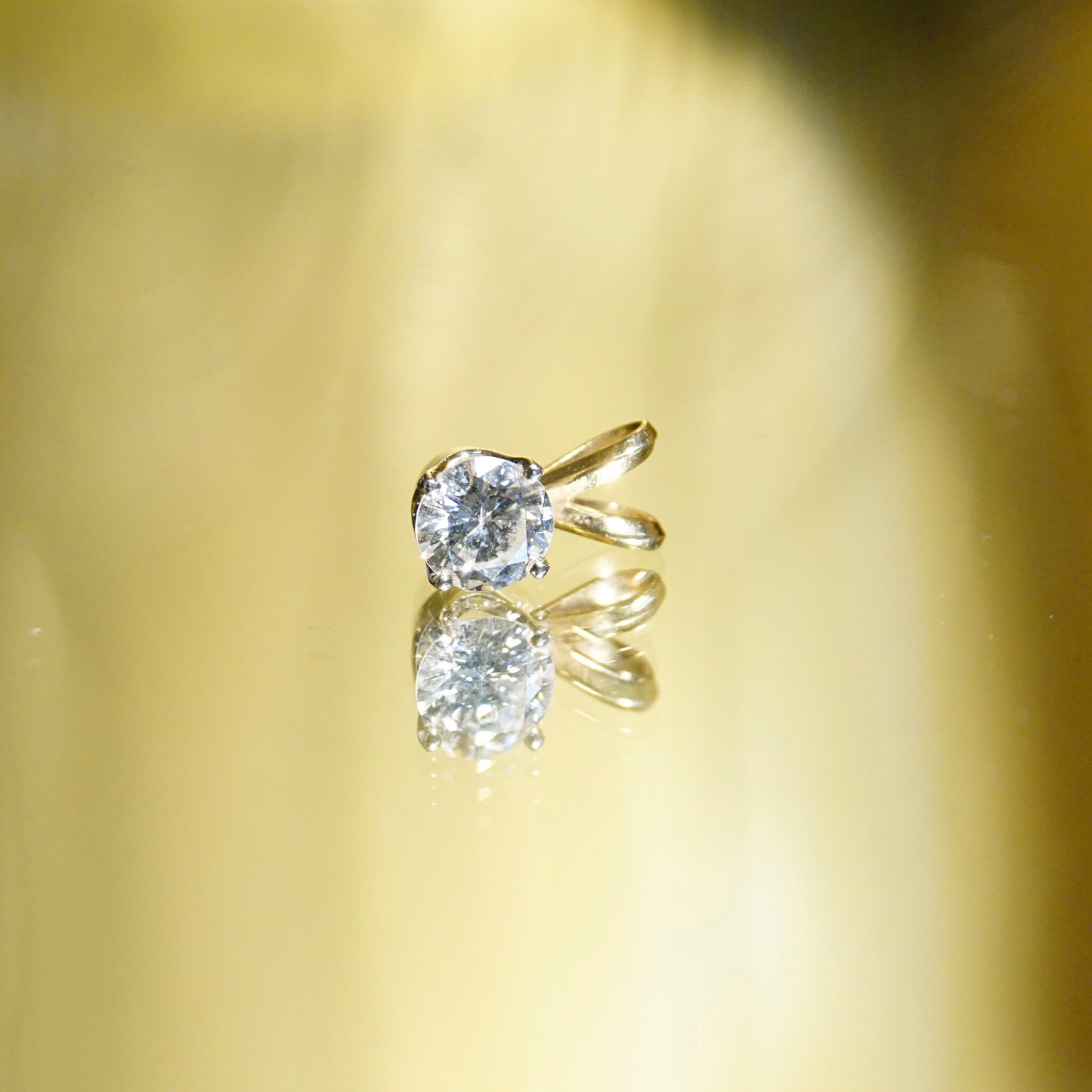 Vintage 14K Gold Solitaire Diamond (.75ct) Pendant, Brilliant Cut Diamond & Yellow Gold Pendant With Split Bail, Petite 14K Diamond Pendant