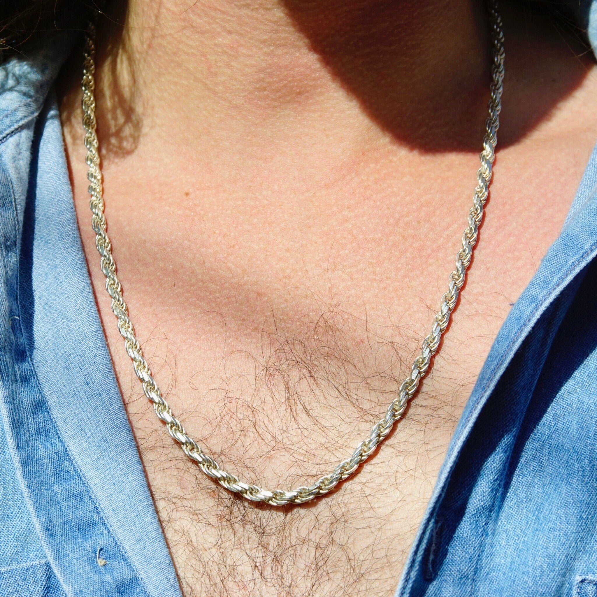 Vintage Italy 925 Sterling Silver Rope Chain Necklace, 5mm Silver Rope Chain, Thick Silver Chain Necklace, Minimalist Unisex Chain, 24" L