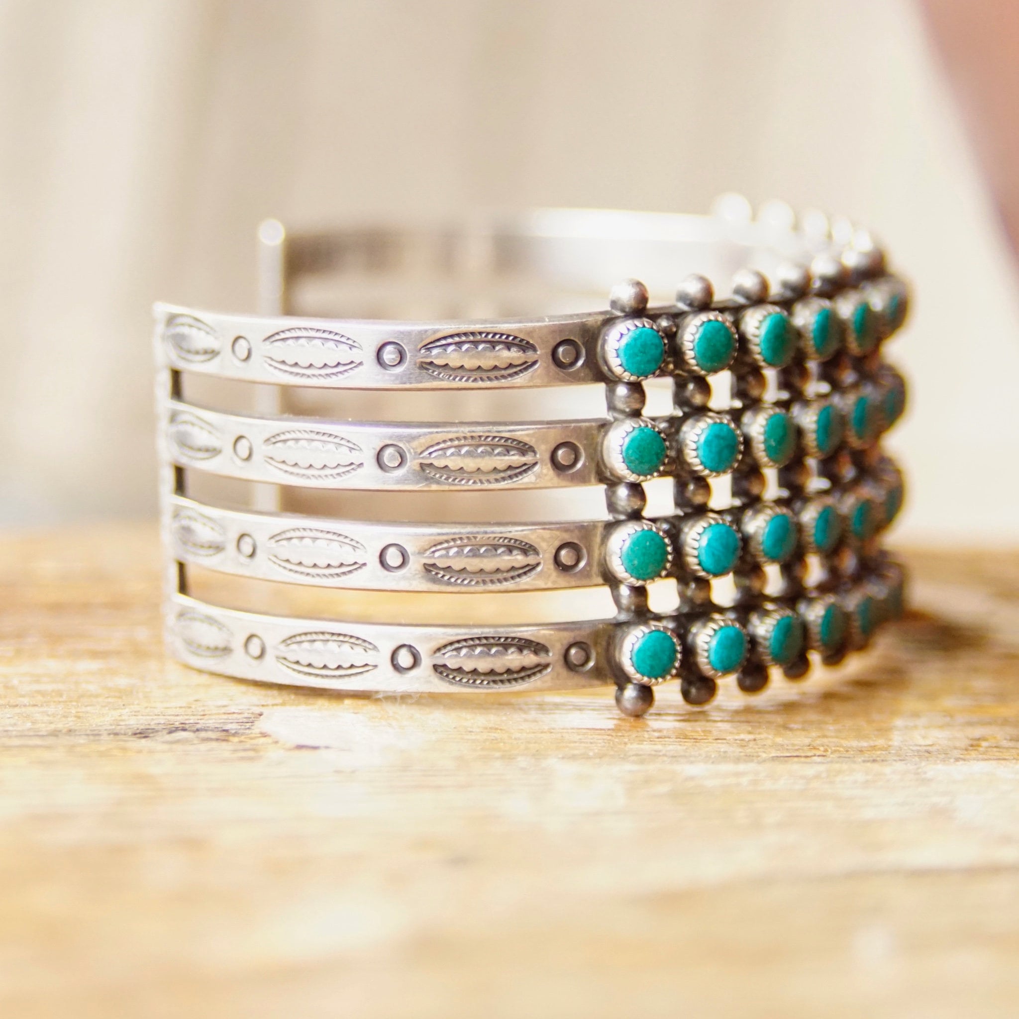 Vintage Zuni Snake Eye Turquoise Cuff Bracelet, Hammered Silver Cutout Cuff With 48 Turquoise Stones, Native American Cuff, Old Pawn Jewelry