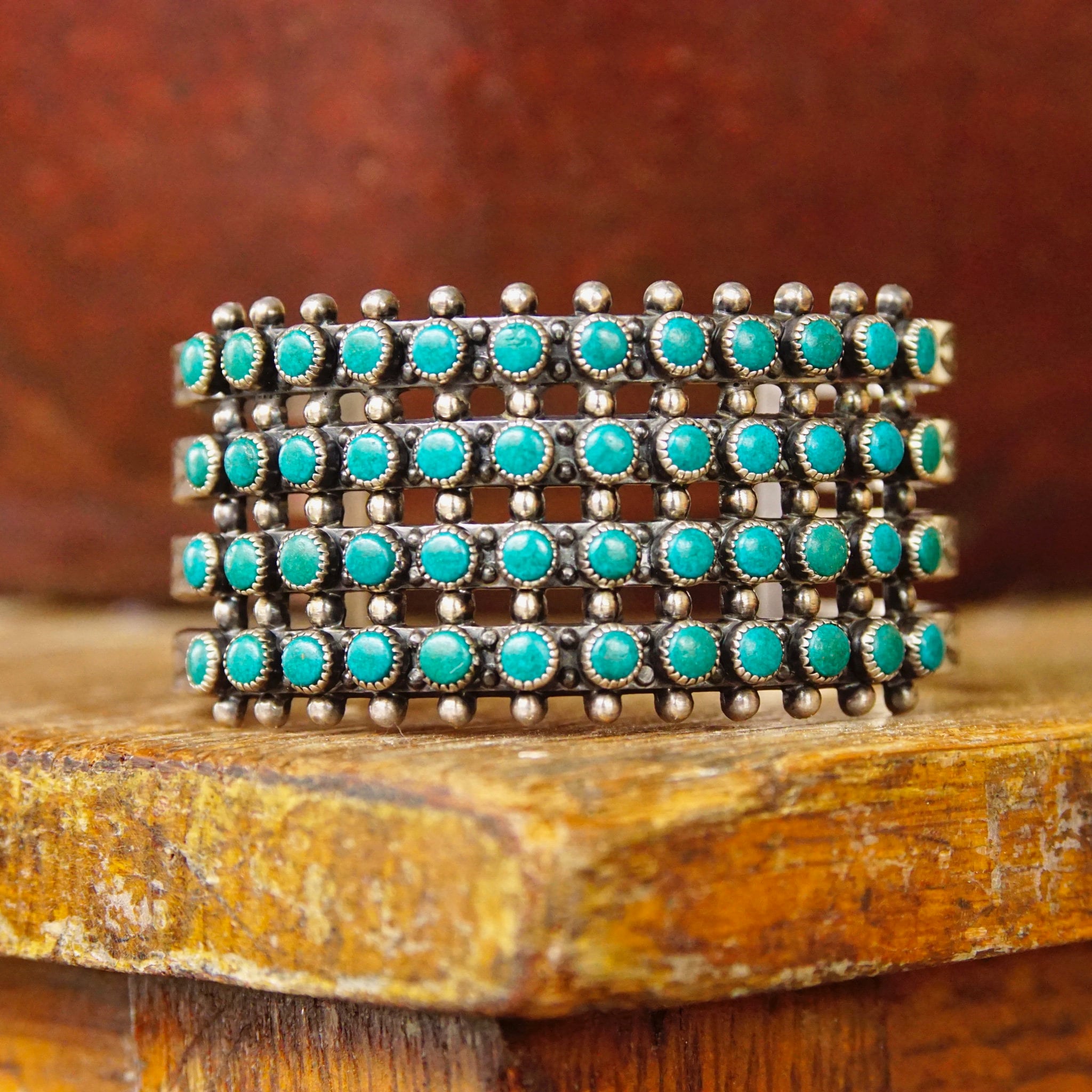 Vintage Zuni Snake Eye Turquoise Cuff Bracelet, Hammered Silver Cutout Cuff With 48 Turquoise Stones, Native American Cuff, Old Pawn Jewelry