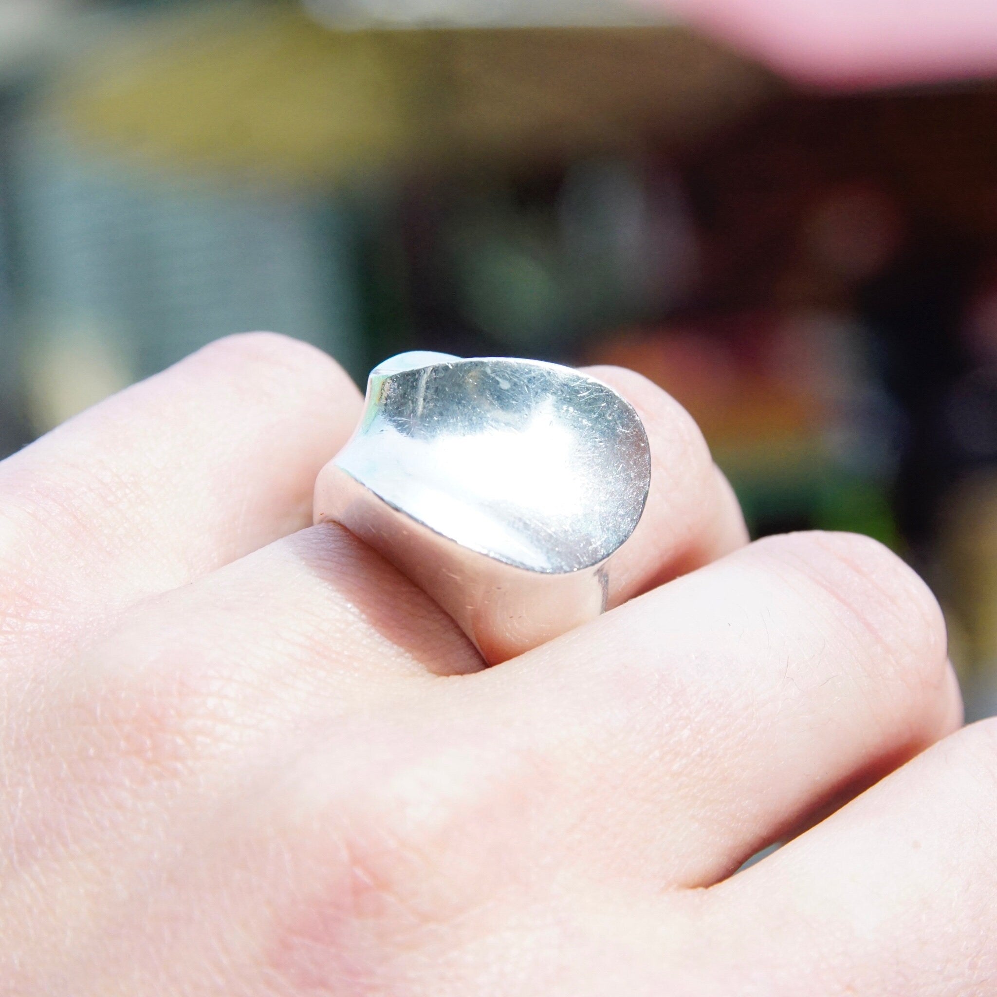 Vintage TAXCO Sterling Silver Abstract Dome Ring, Chunky Silver Ring With Pressed Wave Design, Modernist Ring, Mexico 925 TV-47, Size 8 US