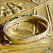 Vintage TAXCO Multi-Stone Sterling Silver Hinge Bangle, Turquoise, Lapis, Malachite, Black Onyx, Silver Bangle With Colorful Inlaid Stones