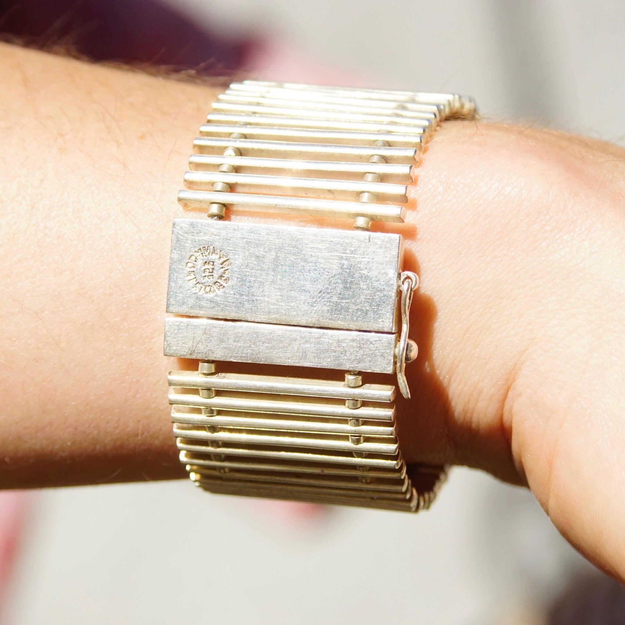 Vintage TAXCO Sterling Silver Link Clasp Bracelet, Modernist Silver Bracelet, Thick Silver Bracelet With Cut Out Design, 925 Jewelry