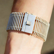 Vintage TAXCO Sterling Silver Link Clasp Bracelet, Modernist Silver Bracelet, Thick Silver Bracelet With Cut Out Design, 925 Jewelry