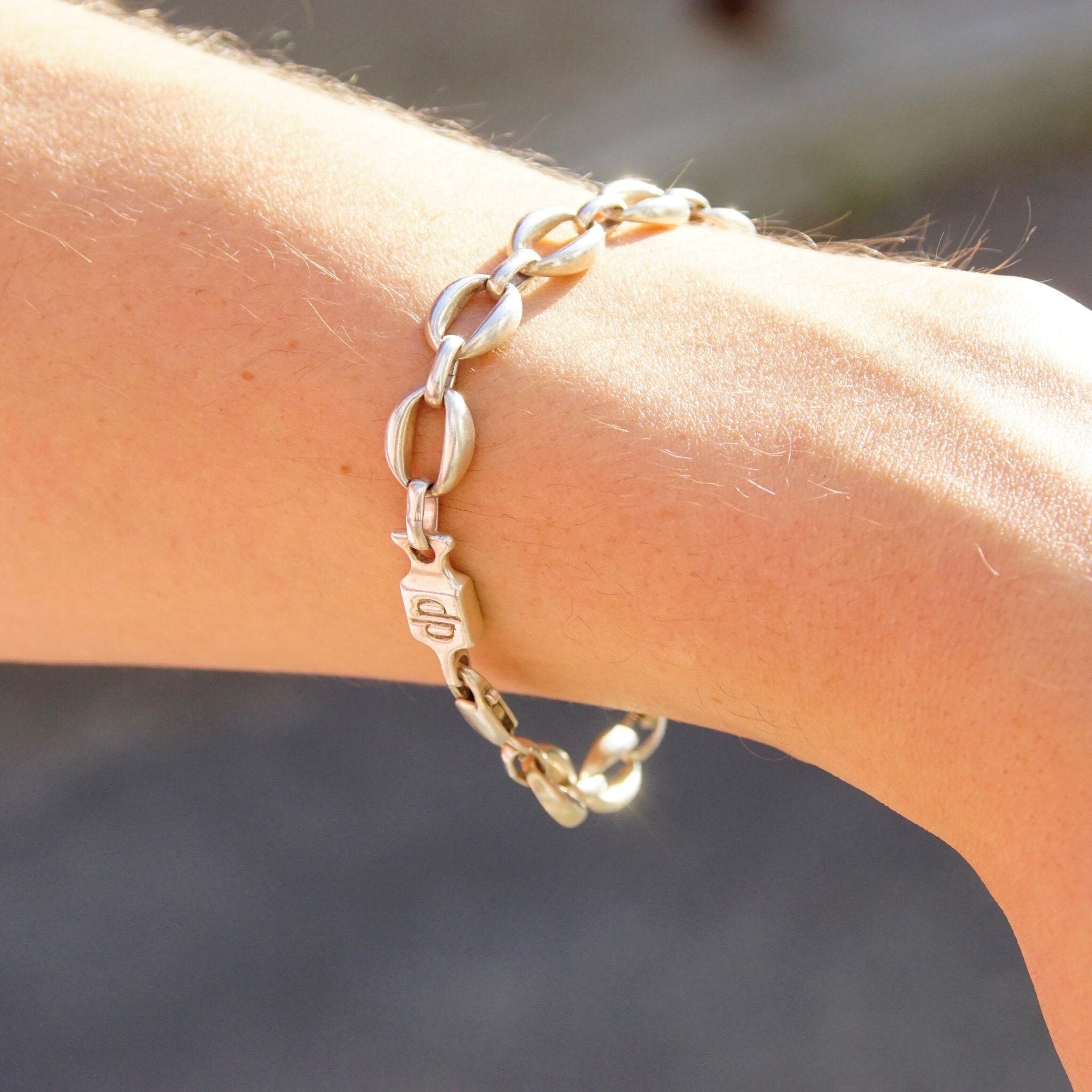 Vintage TAXCO Sterling Silver Link Bracelet, Industrial Silver Cable Link Bracelet, Unisex Silver Chain Bracelet, 925 Jewelry, 8" Long