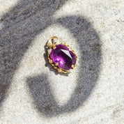 Vintage 10K Gold Amethyst Glass Pendant, Vibrant Purple & Yellow Gold Necklace Pendant, Ornate Gold Pendant With Oval Cut Glass