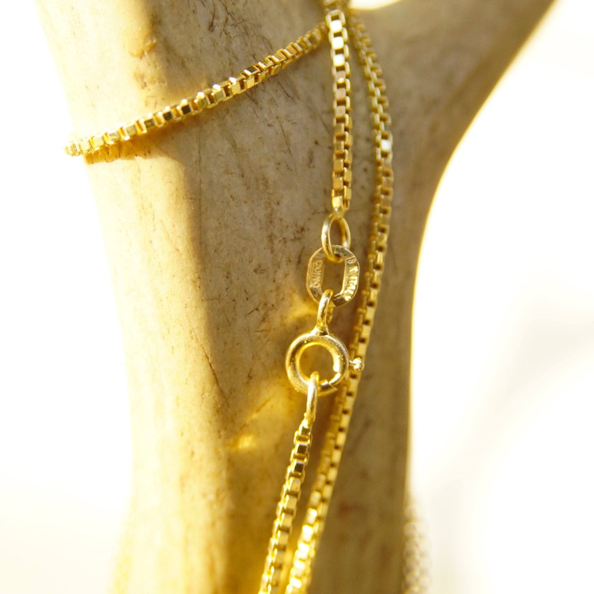 Vintage Italian 18K Gold Box Chain Necklace, 1.5mm Gold Box Chain, Long Thin Yellow Gold Chain, 24" Long, 585 Jewelry