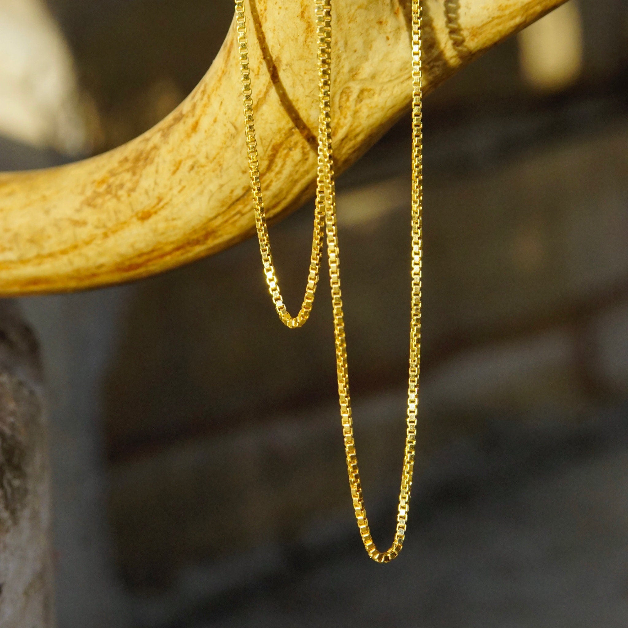 Vintage Italian 18K Gold Box Chain Necklace, 1.5mm Gold Box Chain, Long Thin Yellow Gold Chain, 24" Long, 585 Jewelry