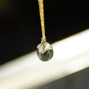 Vintage 14K Gold Tahitian Pearl Accent Diamond Teardrop Pendant Necklace, Delicate Gold Necklace With Black Pearl & Diamond Pendant, 18" L