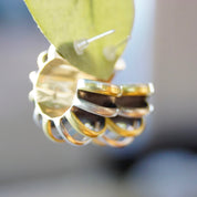 Vintage Taxco Two-Tone Chunky Hoop Earrings, Chunky Sterling Silver & Brass Overlay Half Moon Hoop Stud Earrings, 925 Mexico