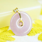 Vintage 14K Gold Lavender Jade & Amethyst Disc Pendant, 1" Diameter, Beautiful Purple Pendant With Gold Meander Design, 14K China
