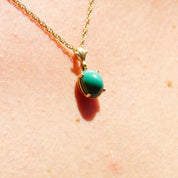Vintage 14K Solitaire Turquoise Pendant Necklace, Prong Set Green Turquoise Stone Pendant, Delicate 14K Yellow Gold Chain, 18" Long