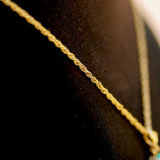 Vintage 14K Solitaire Turquoise Pendant Necklace, Prong Set Green Turquoise Stone Pendant, Delicate 14K Yellow Gold Chain, 18" Long
