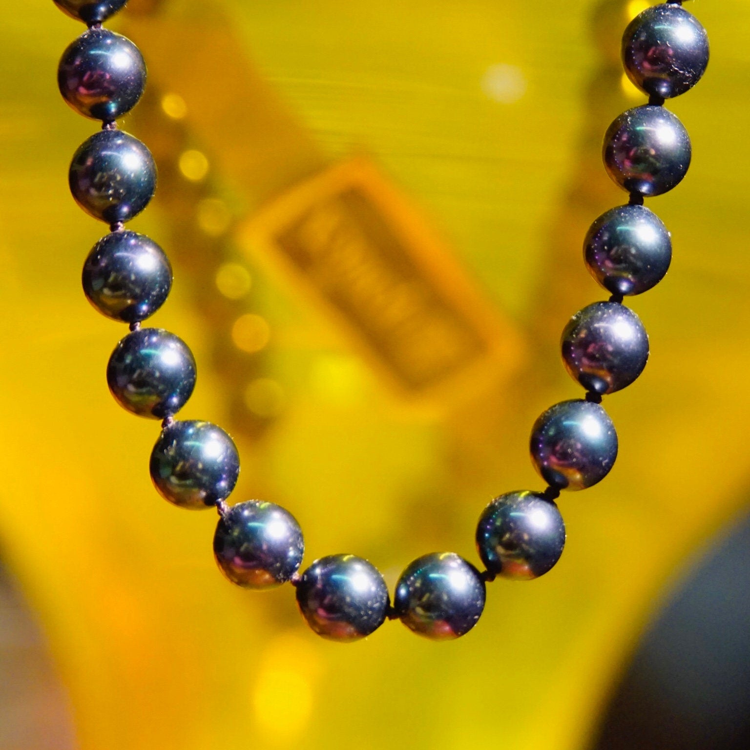 Vintage Majorica Iridescent Black Pearl Necklace, 8mm Simulated Pearls, Single Strand, 925 Fish Hook Clasp, Original Box & Paperwork, 19.5"