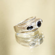 Vintage Charles Kyprell Modernist Sterling Silver Onyx Ring, 3-Stone Black Onyx Ring, Graduated Silver Ring With Raised Stones, 7 1/2 US