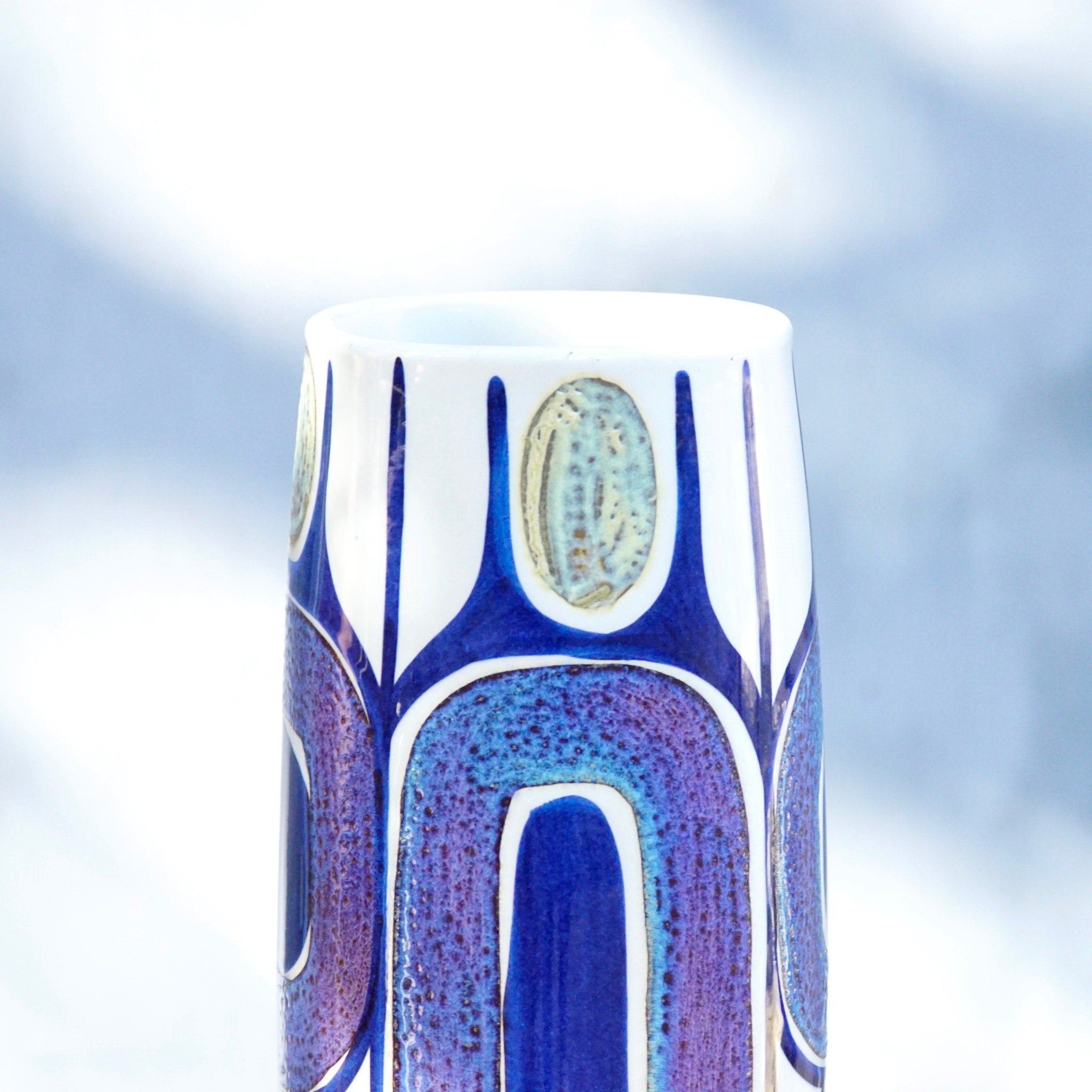 Vintage Mid Century Modern Inge Lise Koefoed Faience Vase 450/3116, 1960's Royal Copenhagen Denmark Fajance Pottery, 11 1/4" Tall