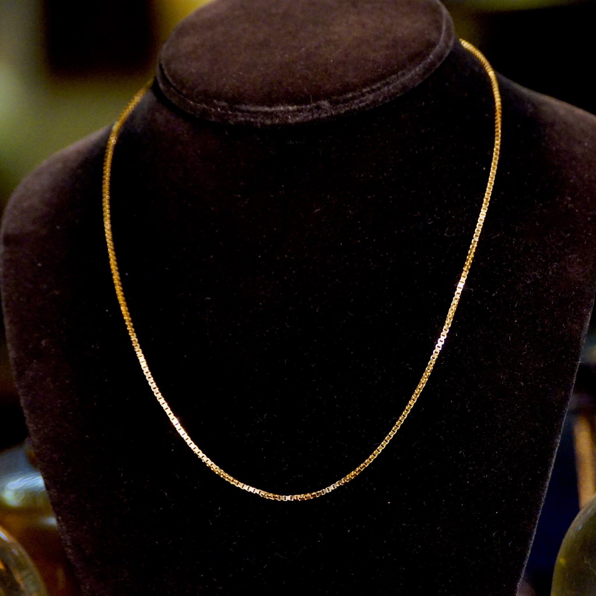 Vintage Italian 14K Gold Box Chain, 2mm Yellow Gold Chain Necklace, 18" Long, Made In Italy, 14K Jewelry