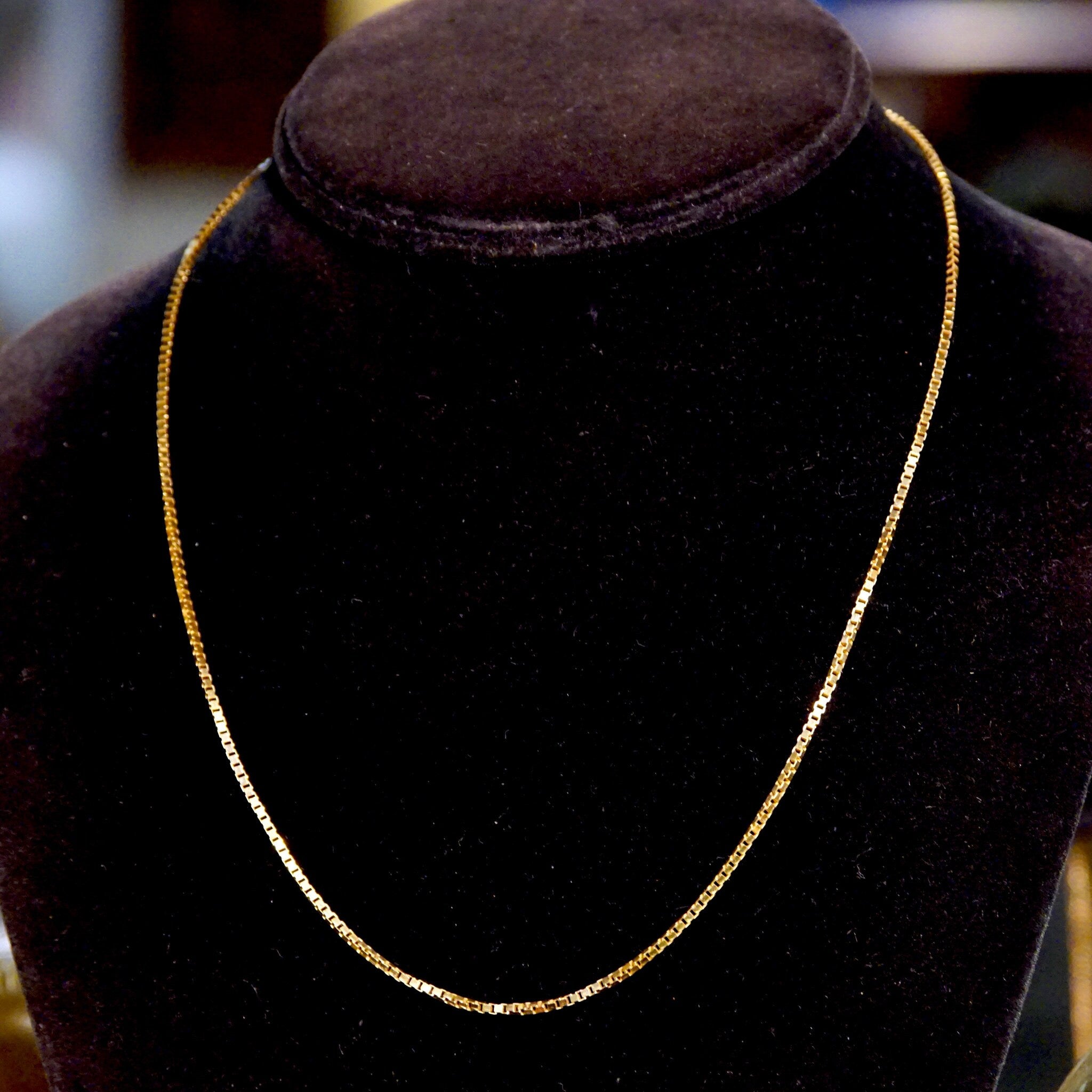 Vintage Italian 14K Gold Box Chain, 2mm Yellow Gold Chain Necklace, 18" Long, Made In Italy, 14K Jewelry