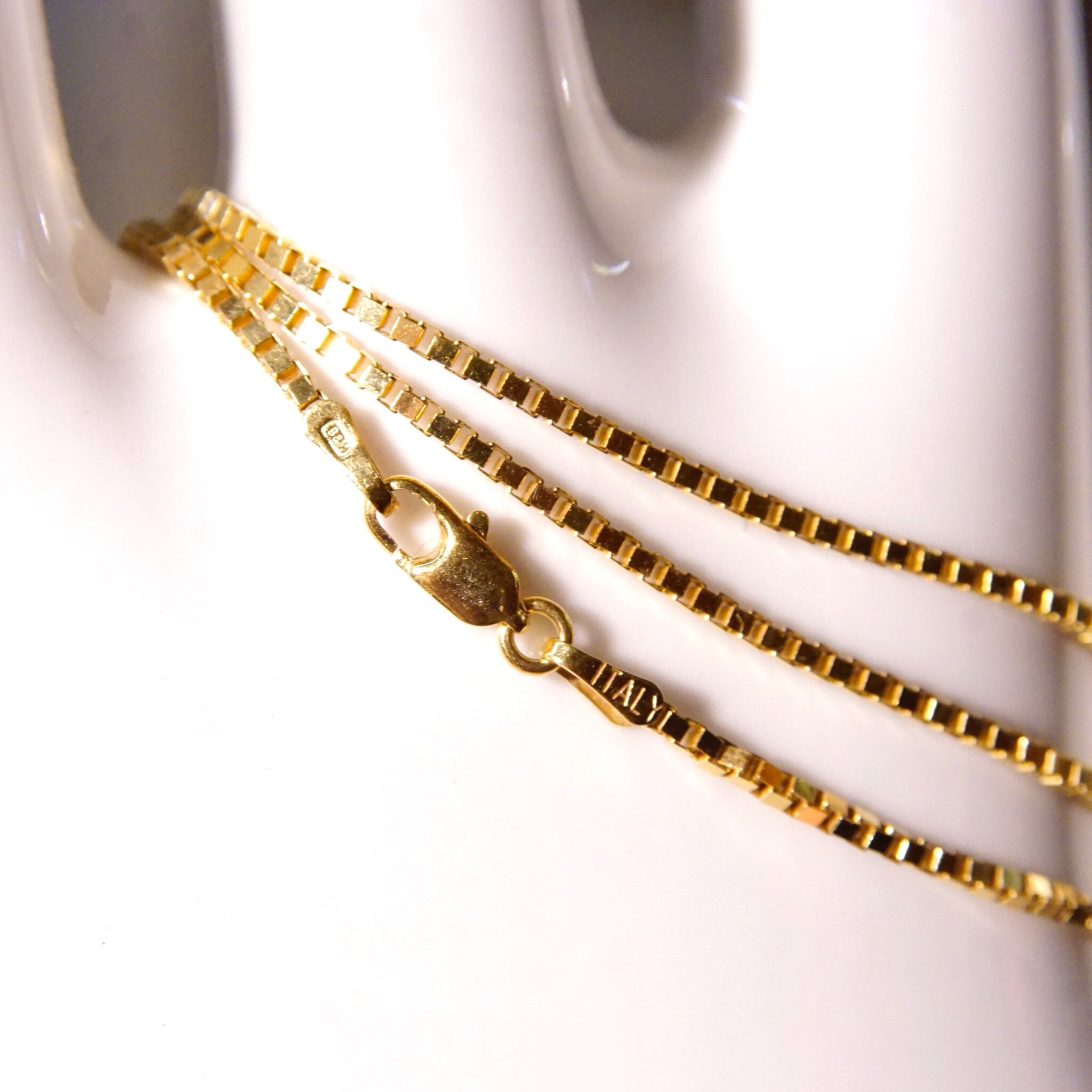 Vintage Italian 14K Gold Box Chain, 2mm Yellow Gold Chain Necklace, 18" Long, Made In Italy, 14K Jewelry