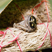 Vintage Green Baltic Amber Sterling Silver Ring, Natural Amber With Beautiful Inclusions, Silver Leaf/Feather Design, 925 Ring, 7 3/4 US