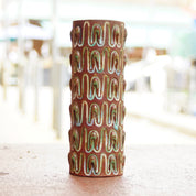 Mid-Century Scandinavian Glazed Ceramic Vase, Vintage Denmark Carved Ceramic Vase/Brush Holder, Unique Patterned Flower Vase, 8 1/4" H