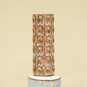 Mid-Century Scandinavian Glazed Ceramic Vase, Vintage Denmark Carved Ceramic Vase/Brush Holder, Unique Patterned Flower Vase, 8 1/4" H