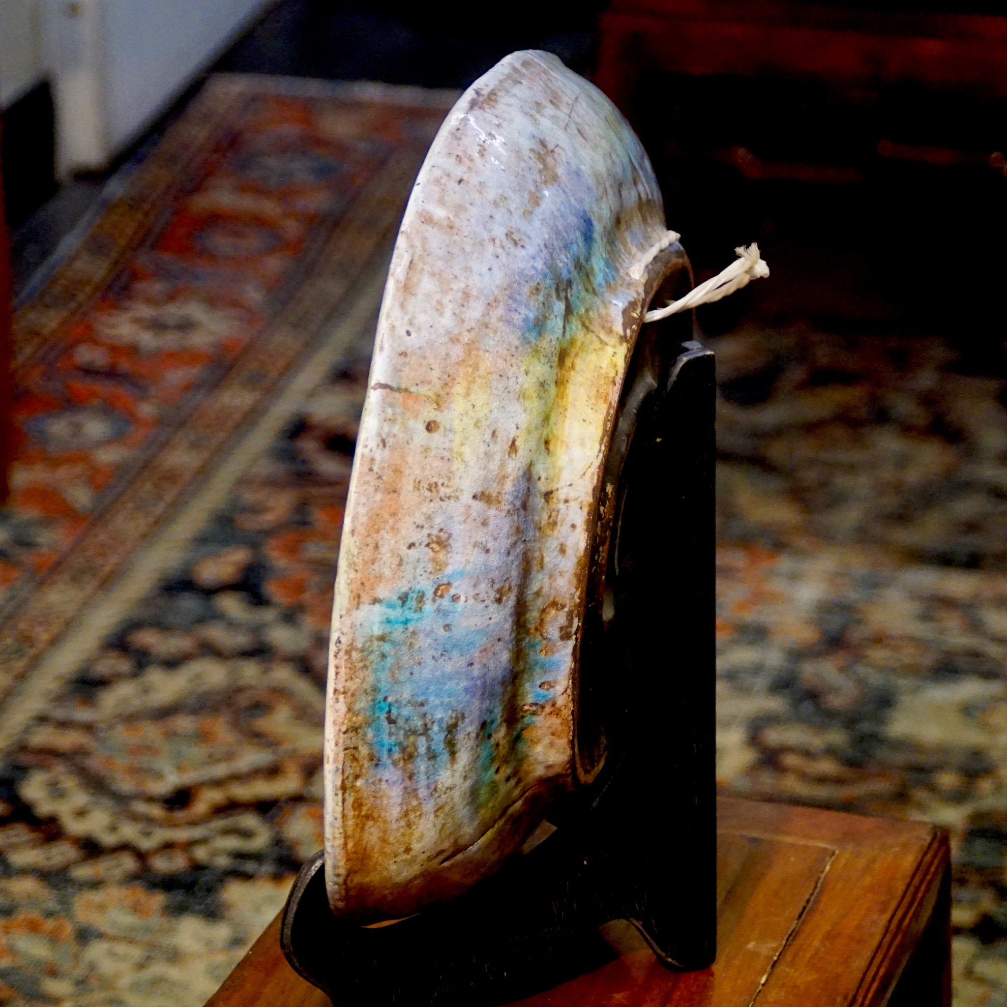 Vintage 1955 Mid-Century Modern Abstract Glazed Ceramic Centerpiece Plate, Large Heavy Handmade Ceramic Platter, Craft Ceramics