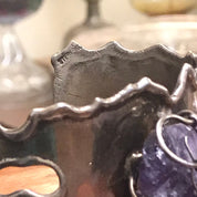 Vintage Brutalist Sterling Silver Amethyst Cuff Bracelet, Large Raw Amethyst Stone In Wire Wrapped Setting, Chunky Silver Cuff, Artisan