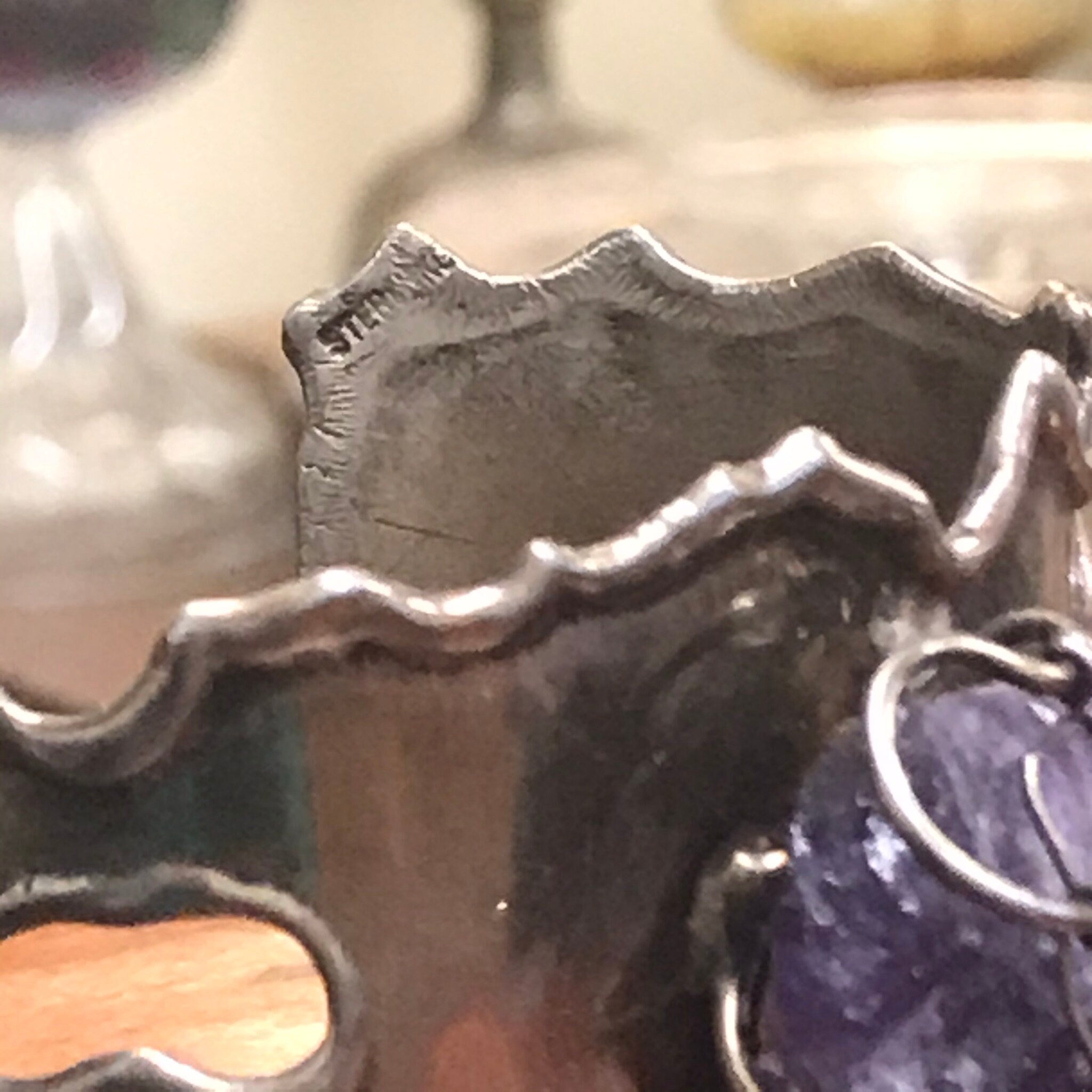 Vintage Brutalist Sterling Silver Amethyst Cuff Bracelet, Large Raw Amethyst Stone In Wire Wrapped Setting, Chunky Silver Cuff, Artisan